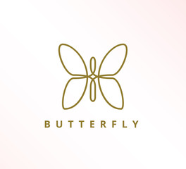 simple minimalist elegant continuous line butterfly icon vector logo design