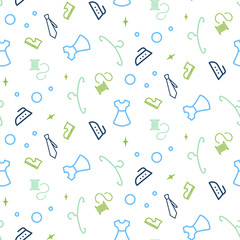 Cleaning service seamless vector pattern. Line icons household equipment background. Packaging concept for cleaning company.