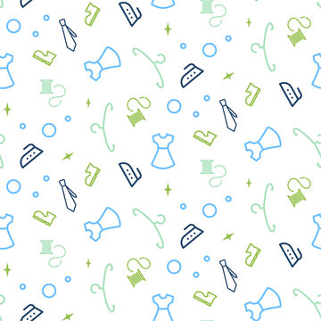 Cleaning service seamless vector pattern. Line icons household equipment background. Packaging concept for cleaning company.