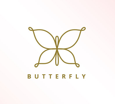 Simple Minimalist Elegant Continuous Line Butterfly Icon Vector Logo Design