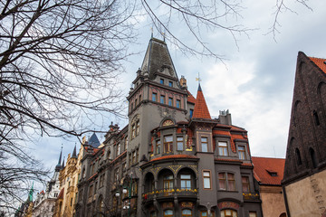Fototapeta na wymiar Beautiful architecture of the buildings at Prague old town