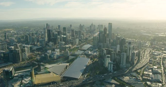 Aerial view at sunrise West Gate Freeway Melbourne