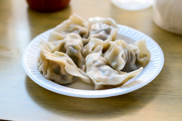 Freshly steamed Chinese homemade pork dumplings