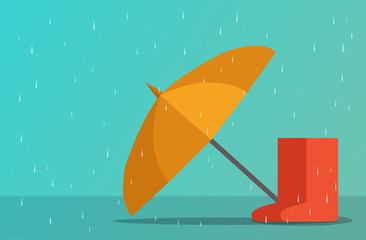 Umbrella and Boots in rainy season , vector art