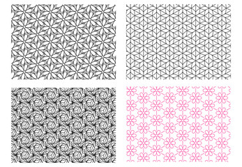 Seamless flower pattern in linear style, vector