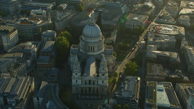 Aerial view sunrise over St Pauls Cathedral London