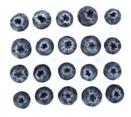 Top view of Blueberries  isolated on white background