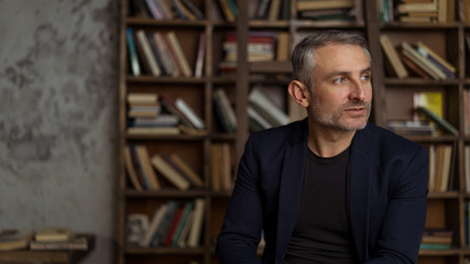 brave 45 years old men with gray hair and beard