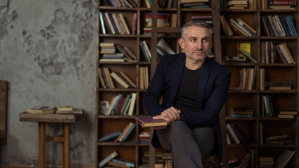 brave 45 years old men with gray hair and beard