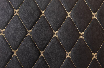 Fototapeta premium classic black leather Mat with straight beige stitching soft leather for machine with textured pattern concept background business