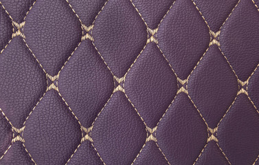 Fototapeta premium purple leather Mat with straight beige stitching soft leather for machine with textured pattern concept background business