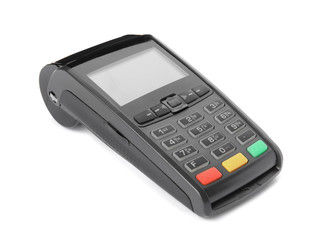 New modern payment terminal on white background