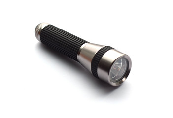 Shiny metal and rubber mini handheld flashlight