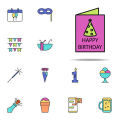 birthday card colored icon. birthday icons universal set for web and mobile