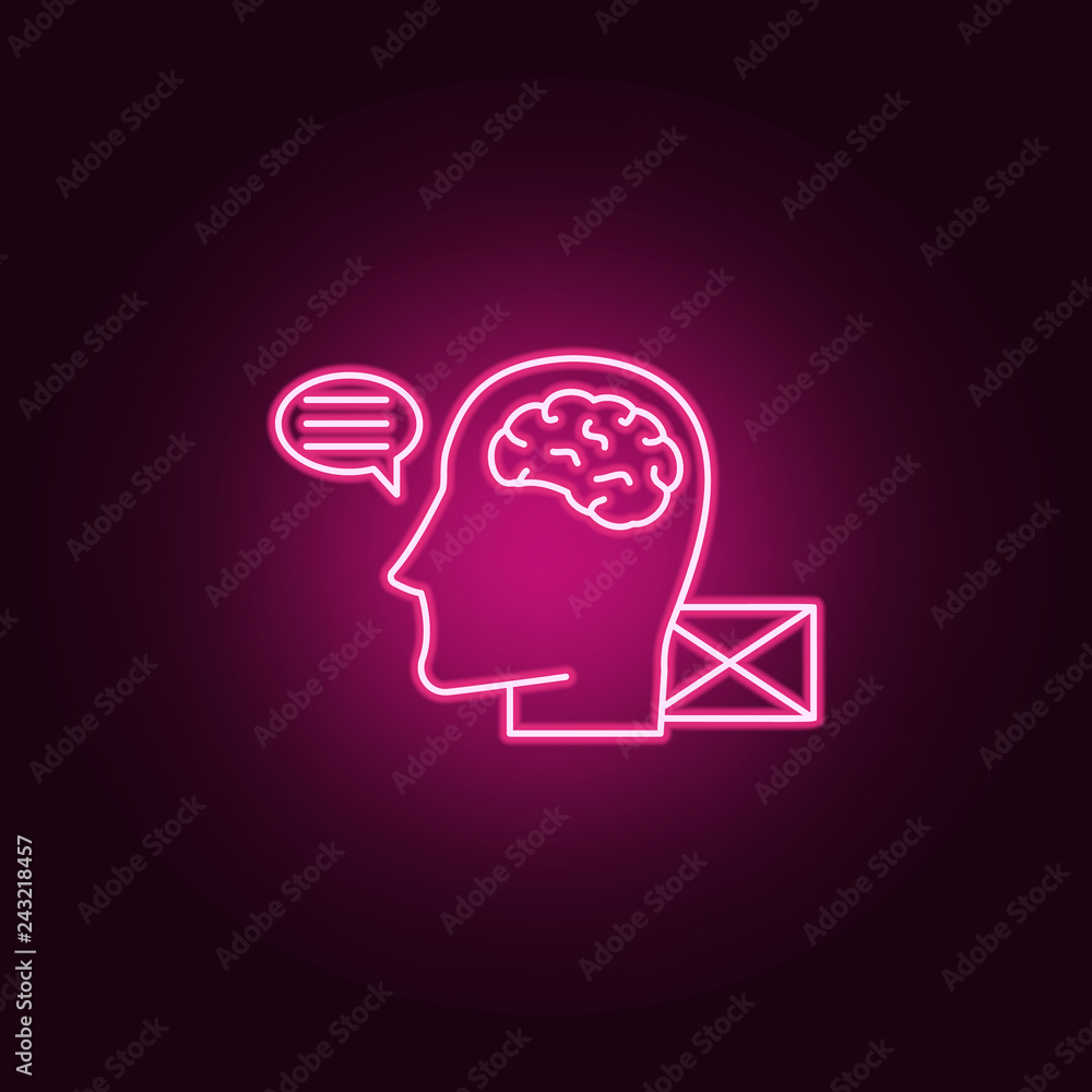Poster brain human send message icon. elements of artifical in neon style icons. simple icon for websites, 