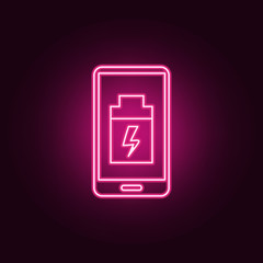 low battery smartphone icon. Elements of artifical in neon style icons. Simple icon for websites, web design, mobile app, info graphics
