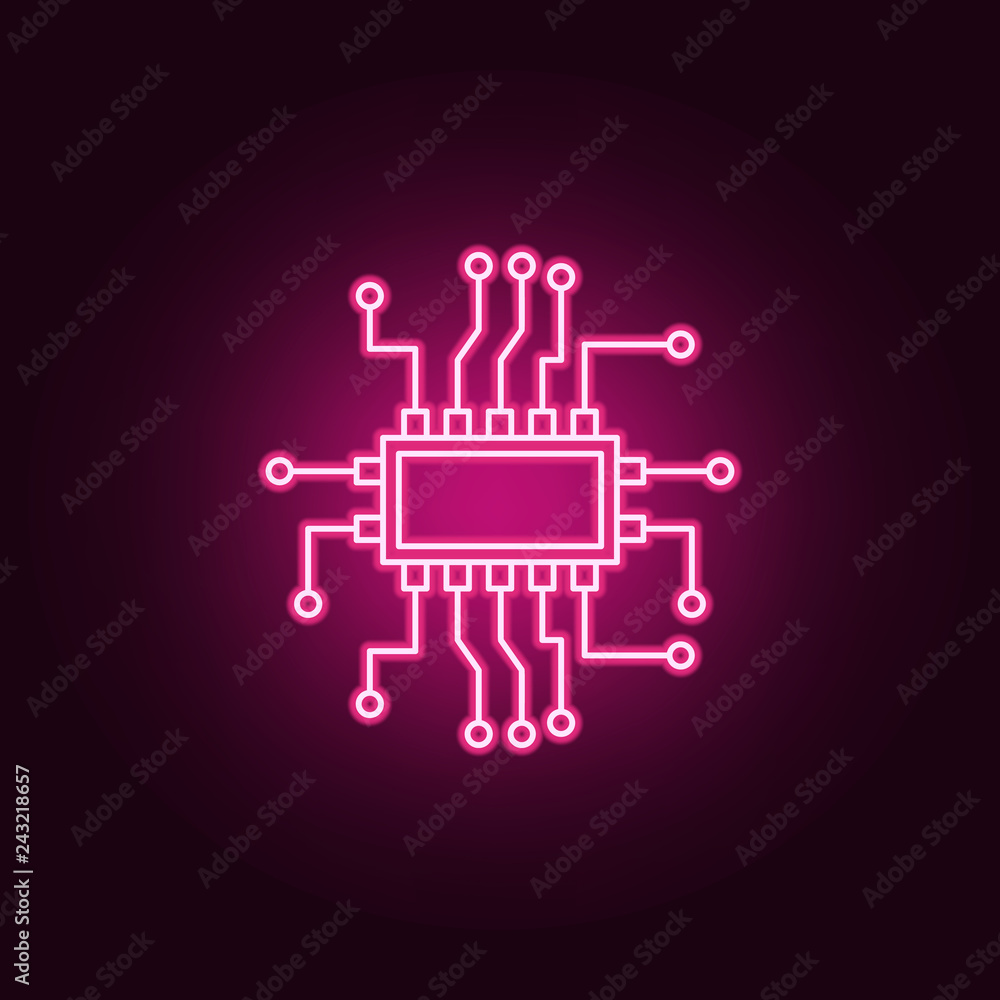 Poster microchip electronic device icon. elements of artifical in neon style icons. simple icon for website