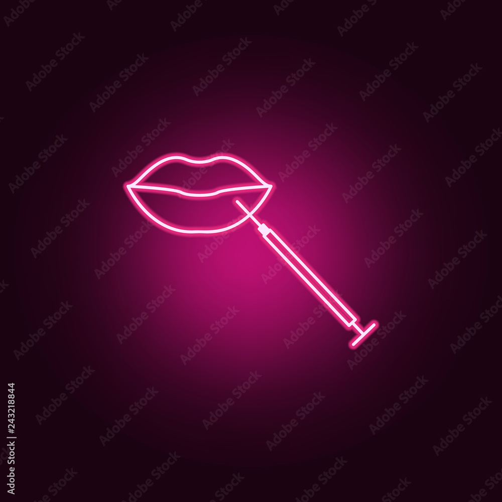 Poster lips botox enlarge augment icon. elements of anti agies in neon style icons. simple icon for website