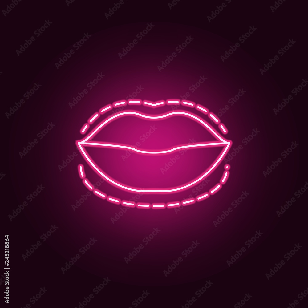 Poster lips botox enlarge augment icon. elements of anti agies in neon style icons. simple icon for website