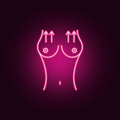 Obraz premium Breast lift, enlarge, augment woman icon. Elements of anti agies in neon style icons. Simple icon for websites, web design, mobile app, info graphics
