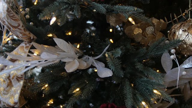 Close up Christmas tree decorated white red