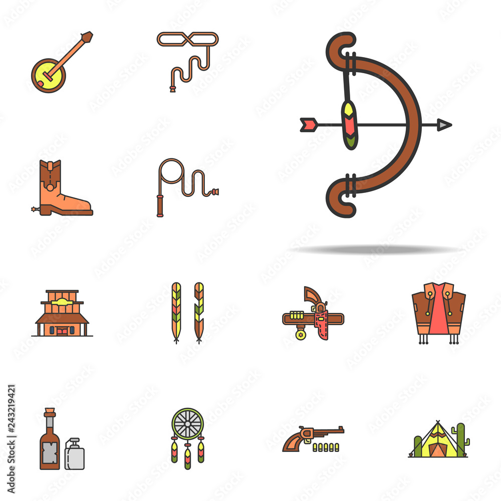 Poster bow and arrows colored icon. wild west icons universal set for web and mobile