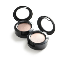 Different eye shadows on white background. Decorative cosmetics