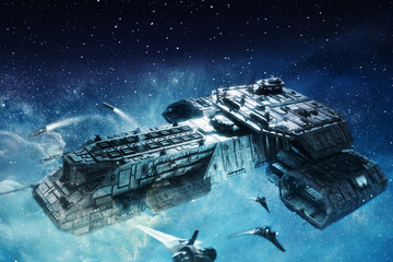 Artistic Spaceship In A Colorful Nebula Galaxy In Deep Space Artwork