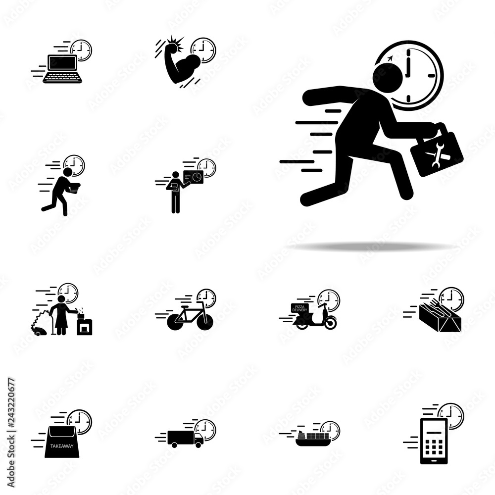 Poster speed with tool bag icon. speed icons universal set for web and mobile