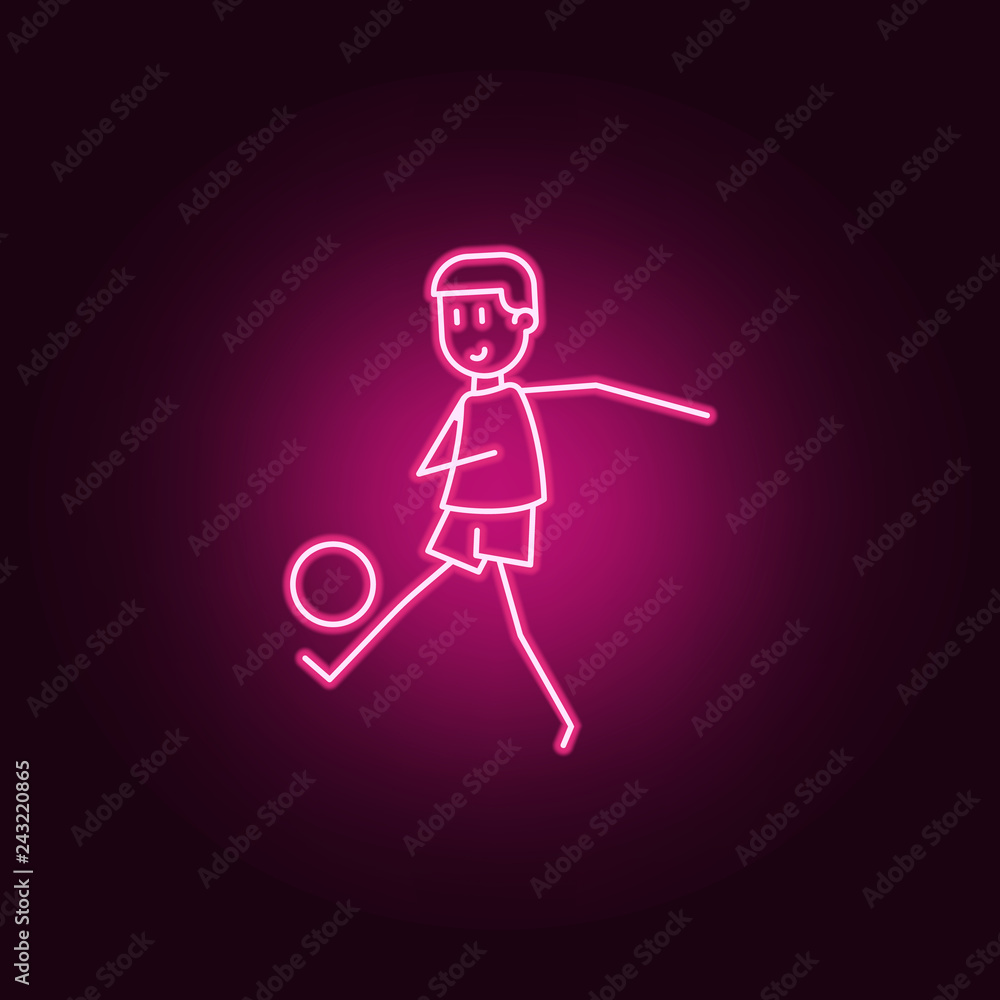 Poster soccer player with ball icon. elements of soccer in action in neon style icons. simple icon for webs