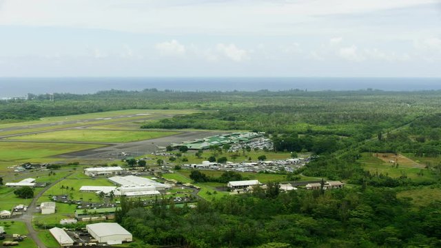 Aerial view Hilo airport runway and terminals USA