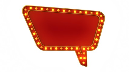 Red marquee gold light board sign retro on white background. 3d rendering