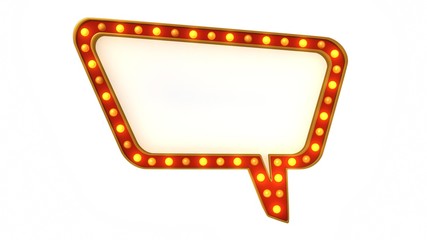 Red marquee gold light board sign retro on white background. 3d rendering