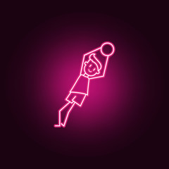 goalkeeper catches ball icon. Elements of Soccer in action in neon style icons. Simple icon for websites, web design, mobile app, info graphics