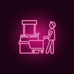 buyer with cart outline icon. Elements of Mall Shopping center in neon style icons. Simple icon for websites, web design, mobile app, info graphics