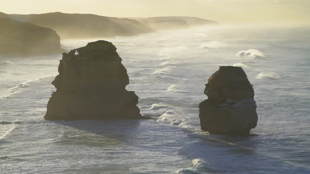 Limestone rock stacks formed from coastal erosion Australia