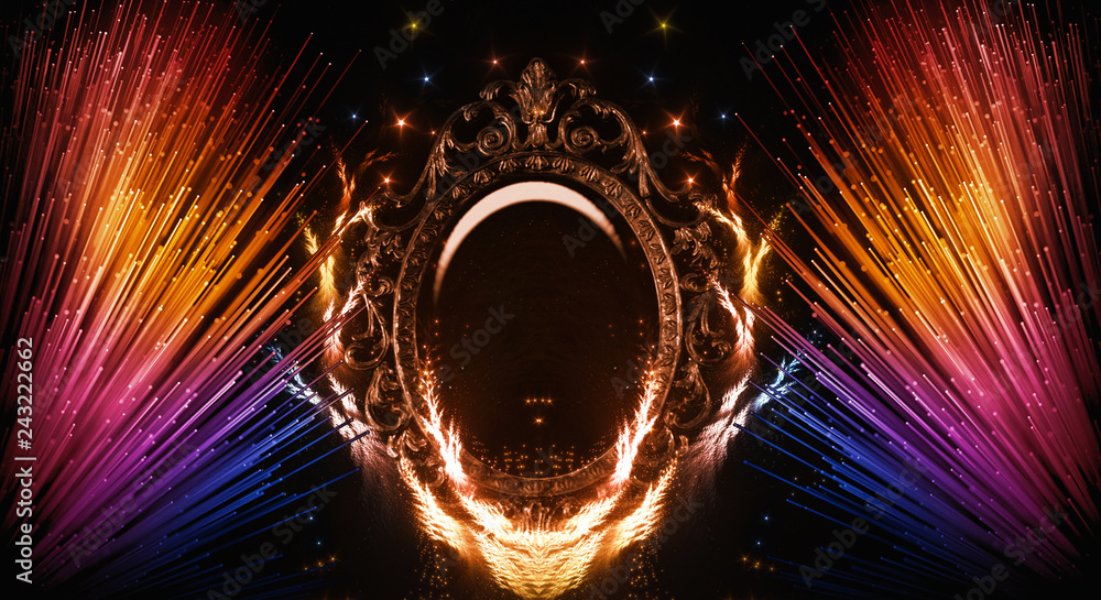 Poster artistic abstract multicolored glowing mirror with a colorful abstract placeholder for a text