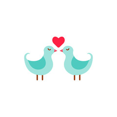 Vector Cute Couple Of Birds With Heart.