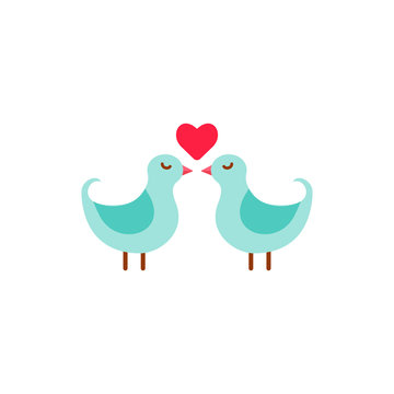 Vector Cute Couple Of Birds With Heart.