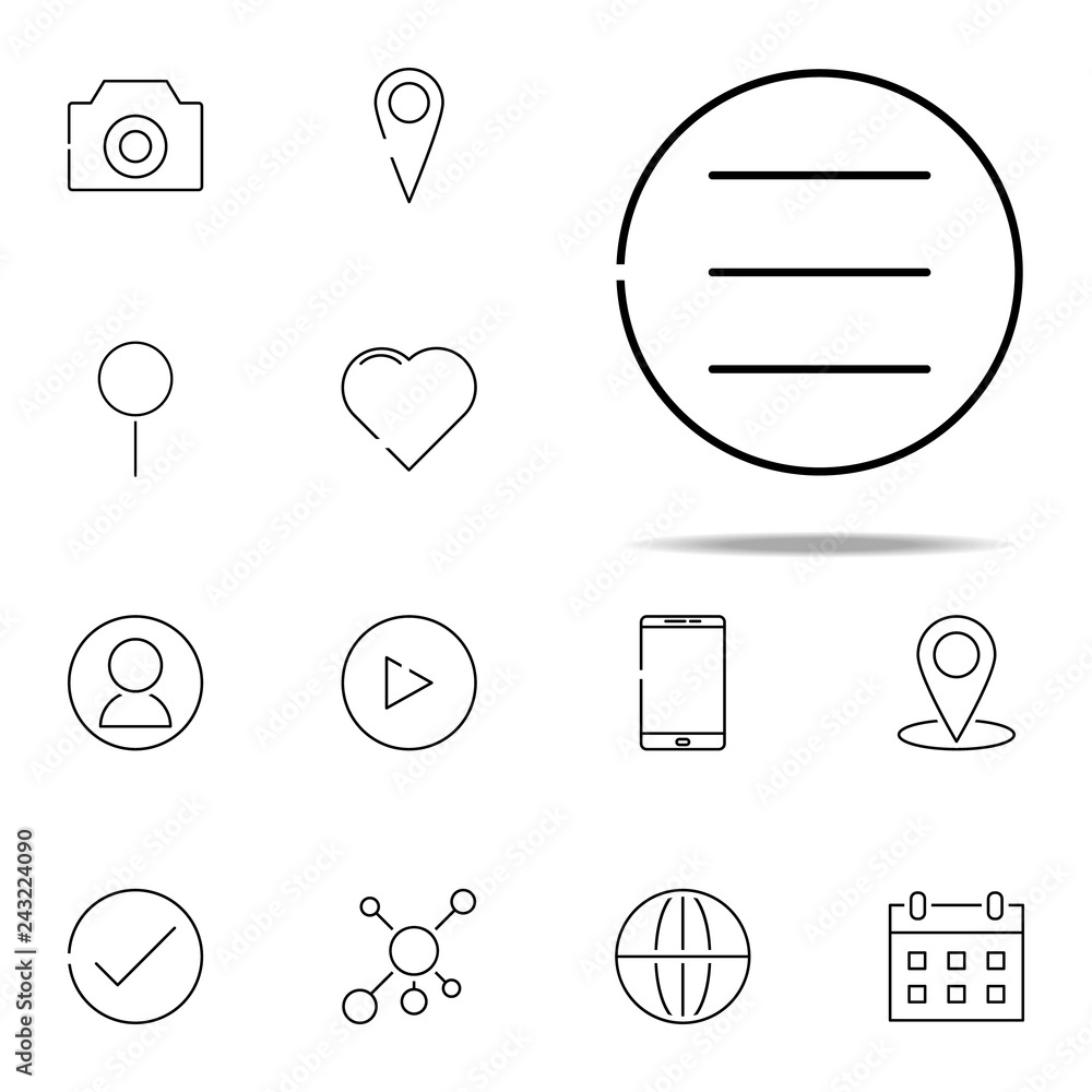 Poster menu sign in circle icon. web, minimalistic icons universal set for web and mobile