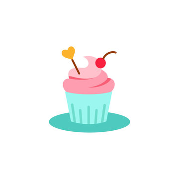 Cupcake decorated with heart icon.