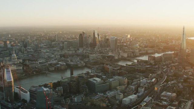 Aerial cityscape view sunrise over City of London