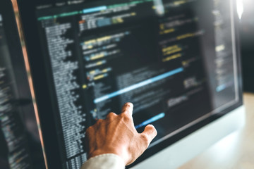 Developing programmer Development Website design and coding technologies working in software company office