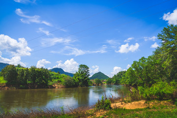 blue sky river lake mountain wildlife Kanchanaburi Thailand