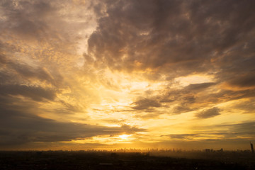 Beautiful dramatic sunrise over Jakarta city