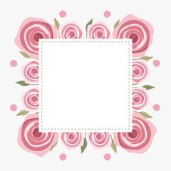 Floral greeting card and invitation template for wedding or birthday anniversary, Vector shape of text box label and frame, Rose flowers wreath ivy style with branch and leaves.