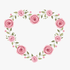 Floral greeting card and invitation template for wedding or birthday anniversary, Vector shape of text box label and frame, Rose flowers wreath ivy style with branch and leaves.