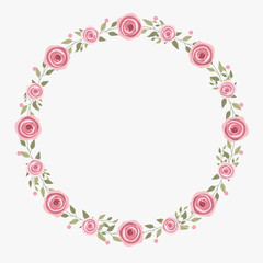 Fototapeta na wymiar Floral greeting card and invitation template for wedding or birthday anniversary, Vector shape of text box label and frame, Rose flowers wreath ivy style with branch and leaves.
