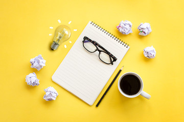 Flat lay brainstorming financial planning table top view.