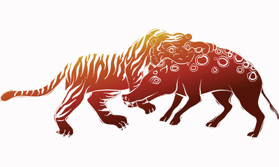 tiger fight with pig, Thai traditional painting, vector